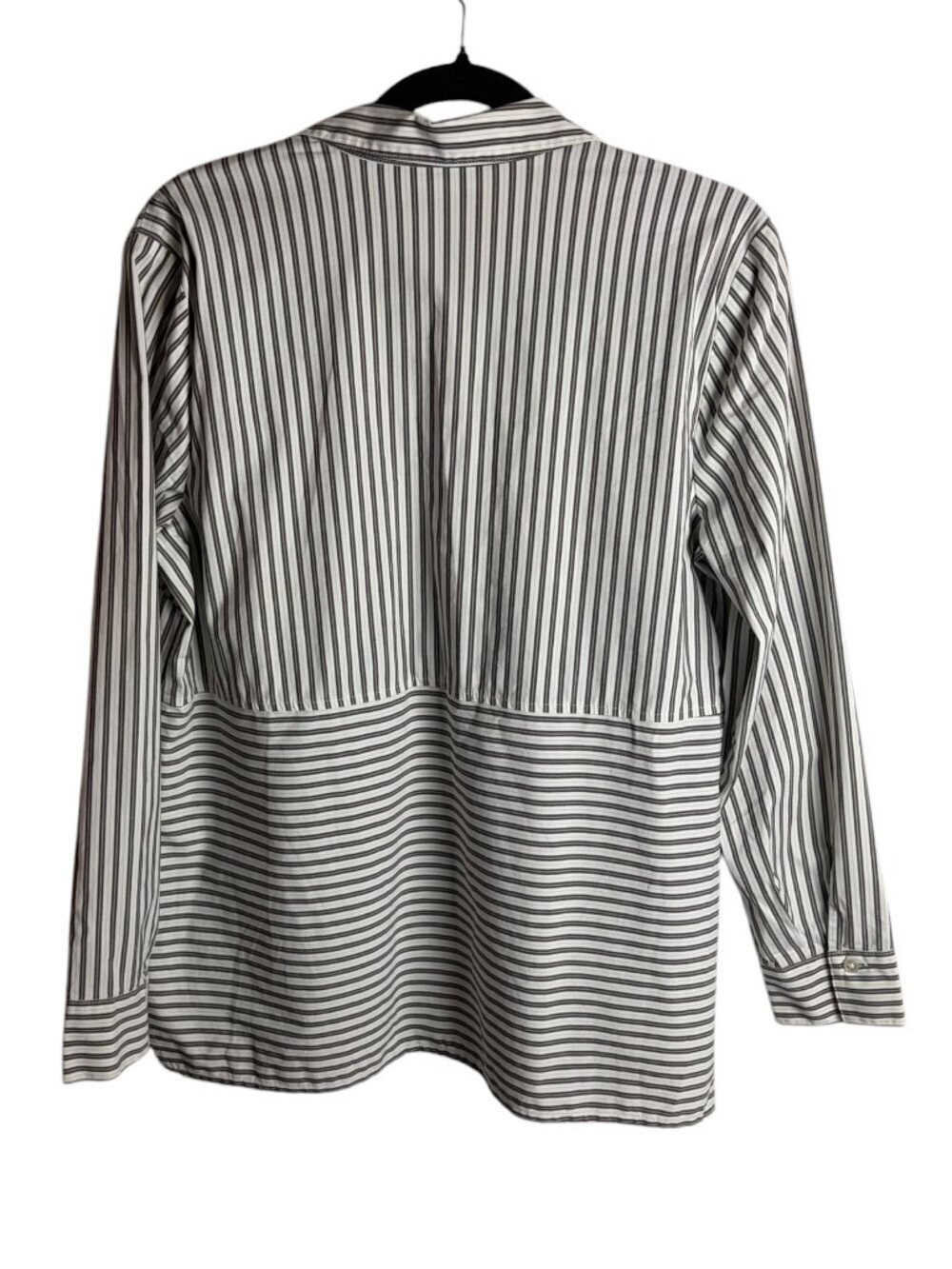 J Jill Size M Striped Button Down Shirt Blouse White Grey Neutral Minimal Office - Picture 2 of 6